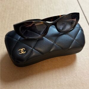 CHANEL Tortoise Shell Sunglasses with Quilted Case